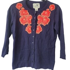 Anthropologie Tabitha Embroidered floral button front cardigan Boho Cottagecore